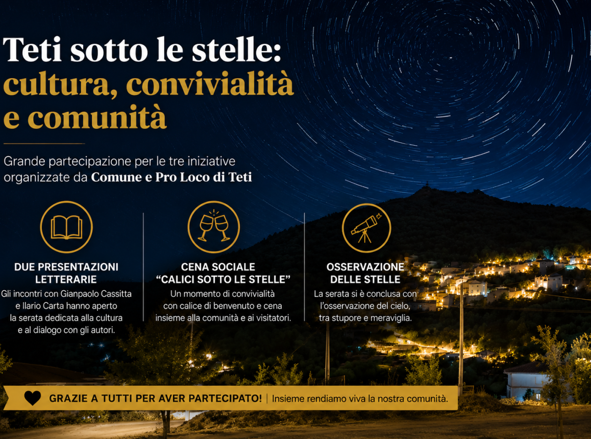 Una giornata di cultura, convivialità e stelle: successo a Teti per le tre iniziative promosse da Comune e Pro Loco